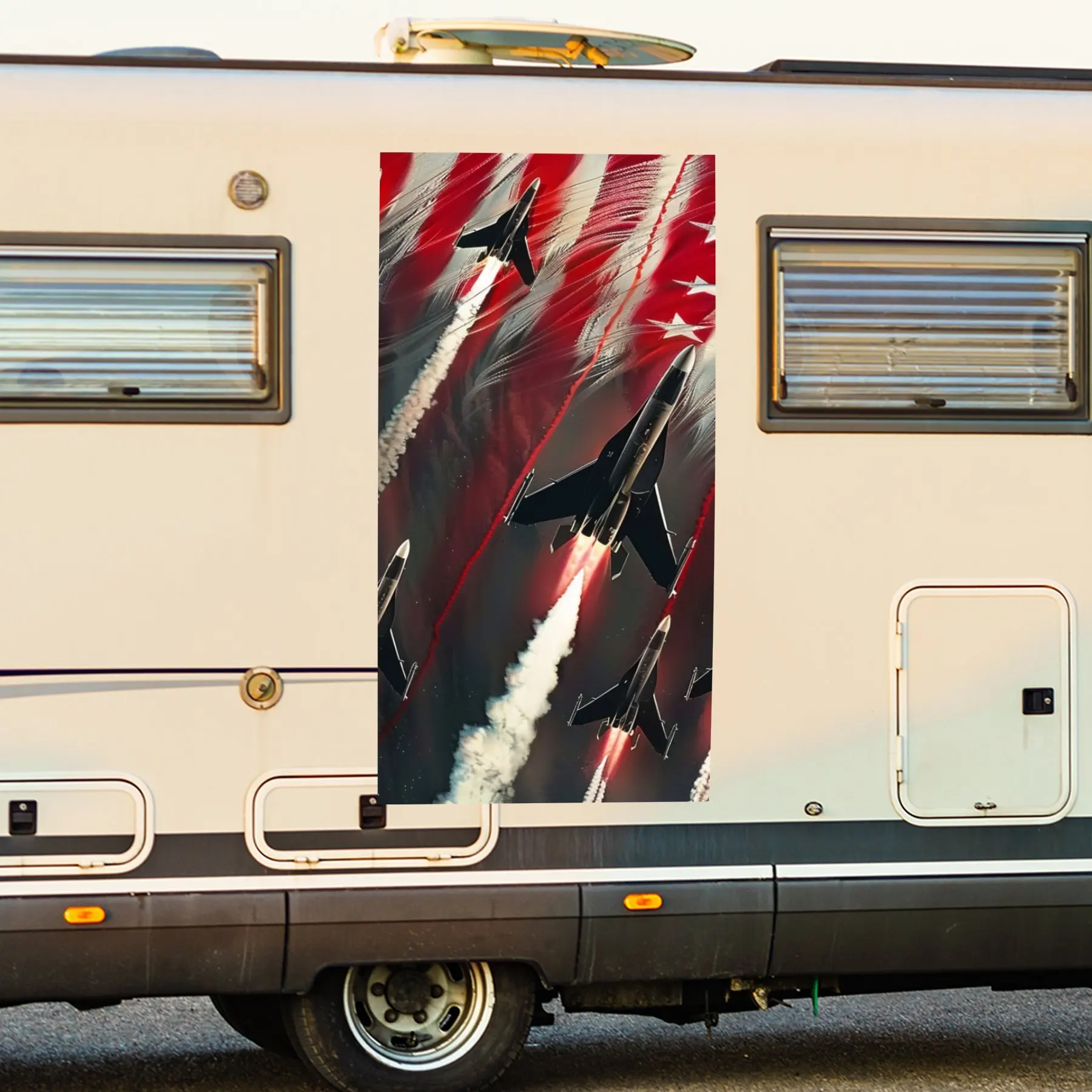 

Patriotic Jet Flight Motorhome Car Door Sticker PVC Self Waterproof Stick, Striking Auto Exterior Accessories Decor Protect Gift
