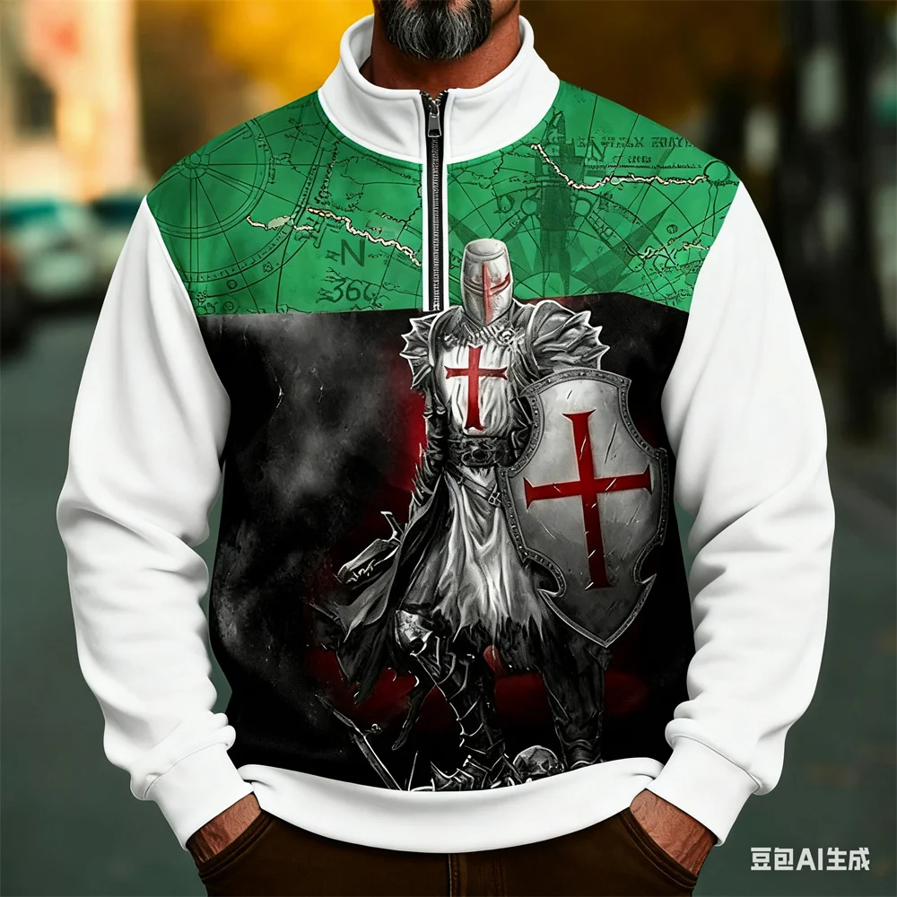 الرجال الوقوف طوق بلوزات الشتاء ثلاثية الأبعاد فارس نمط هوديي للرجل الرياضة الرمز البريدي هوديي جديد في هوديس وبلوزات القمم #1