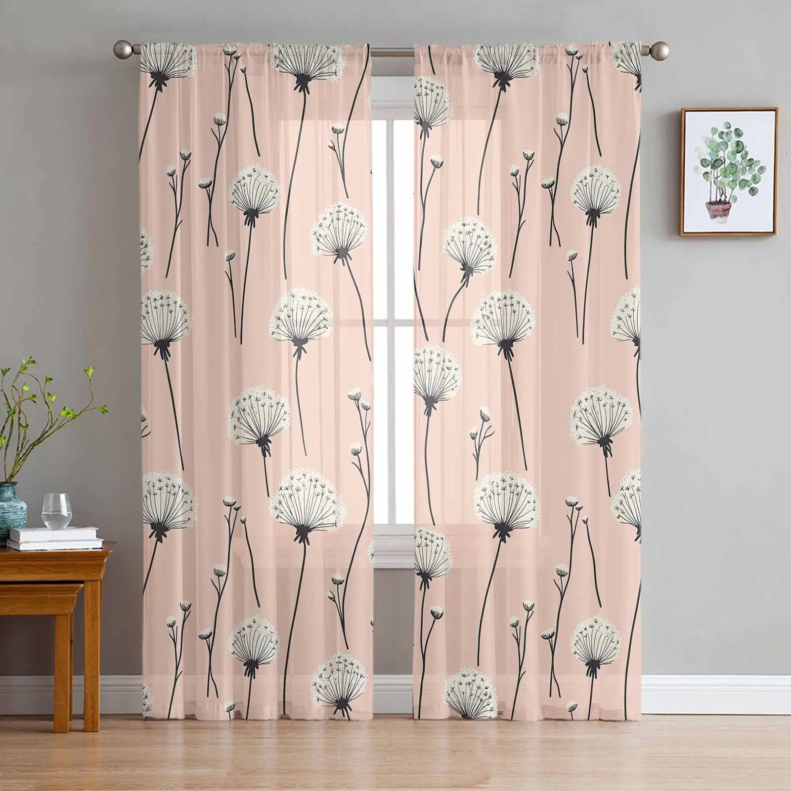 Dandelion Flowers Flower Lines  The Sea Sheer Curtains for Living Room Bedroom Home Hotel Coffee Decor Chiffon Tulle Curtains