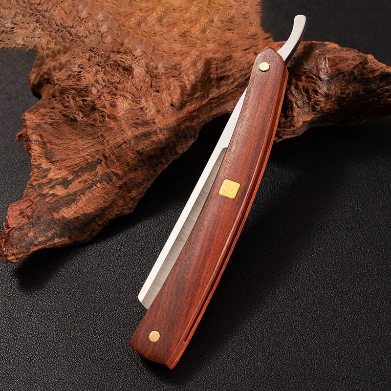 Старший винтажный деревянный нож с прямой кромкой, профессиональная парикмахерская бритва из нержавеющей стали, складной нож для бритья для мужчин, подарок