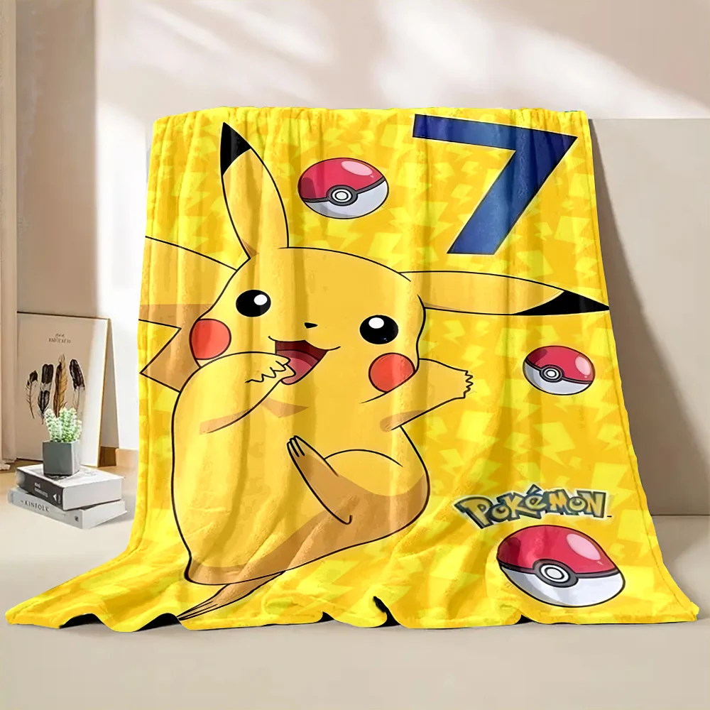 6 Sizes Warm Soft Anime Pokemen-Pikachu Custom Blanket Fluffy Children and Adult Sofa Plush Bedspread Throw Blanket for Sofa Bed