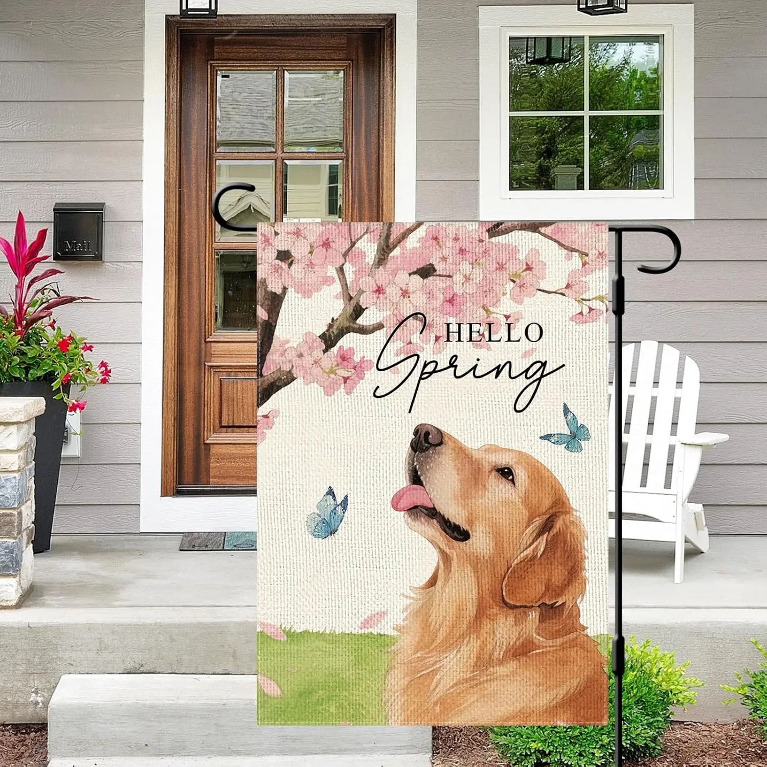 DLZDN Spring Golden Retriever Dog Garden Flag 12×18 Inch Double Side Vertical Burlap Farmhouse Yard Sign Seasonal Outdoor De GGX
