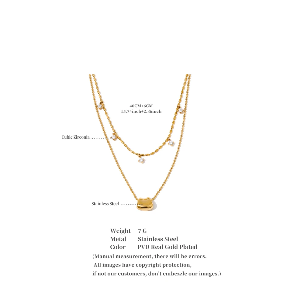 Yhpup Luxus Mode Doppel-Schicht Zirkonia Tropfen Exquisite Kette Overlay Halskette Edelstahl Beliebte Anhänger Kragen Schmuck – Detail 9