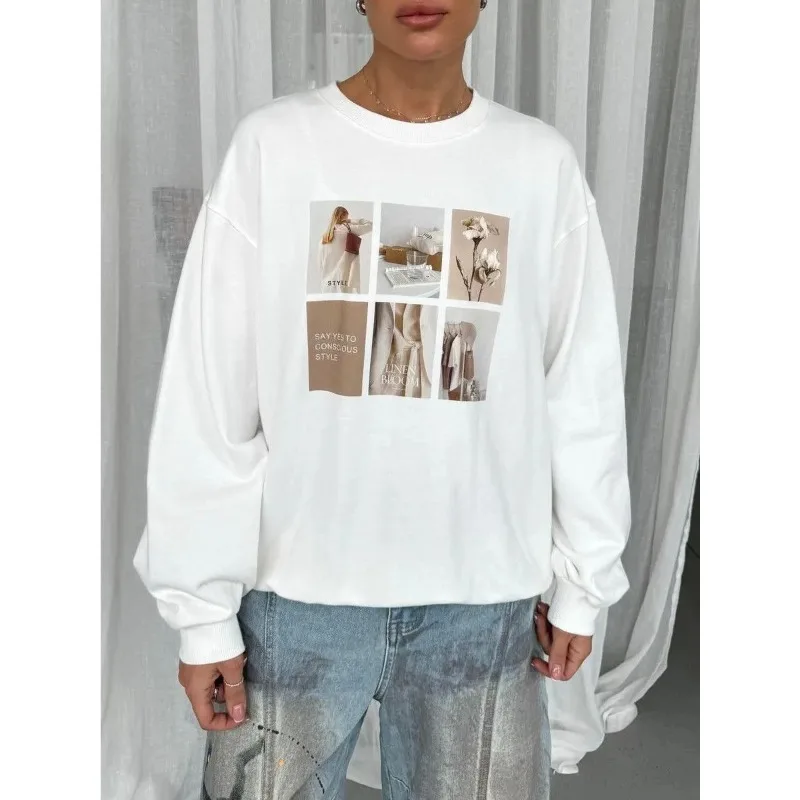 

Интересный осенне-зимний новый стиль 2025, модный бренд с американским принтом, бархатный утолщенный теплый свитер