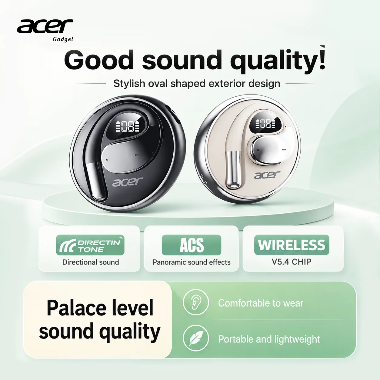

Acer OHR550 Open Ear Bluetooth Earbuds TWS Wireless Headphones LED Display Type-C Fast Charge Gaming Earphones