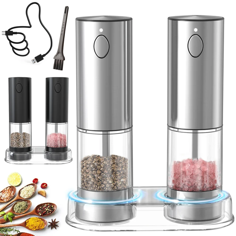 Electric Pepper Grinder Automatic Salt And Pepper Grinder USB Rechargeable Adjustable Coarseness Spice Mill Kitchen Gadget Tools