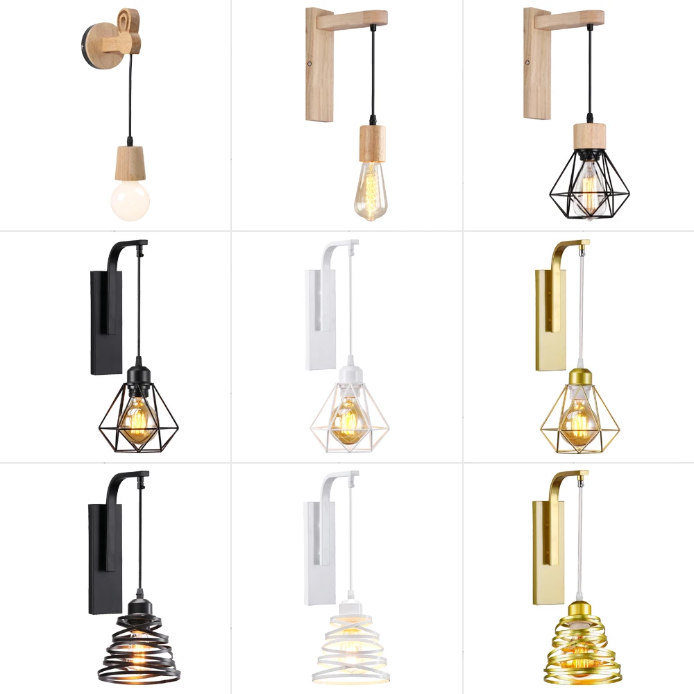 Modern Vintage LED Wall Lamp Bedside Drop Light Fixture Luminaire Indoor Lighting Lampshade Hanging Sconce Nordic Home Decor