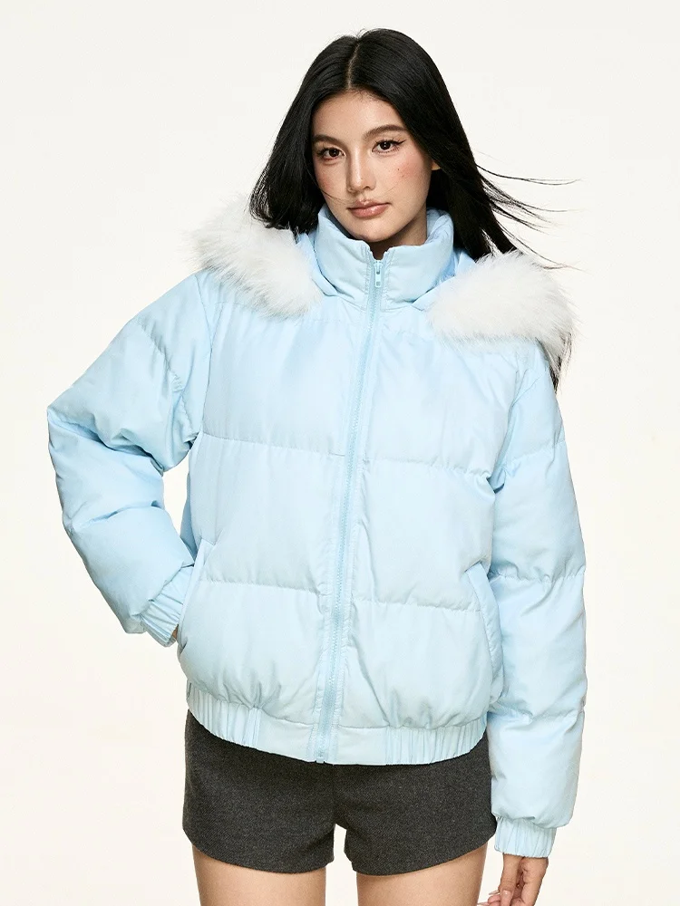 

Женская зимняя куртка Aaisup Pure Color с капюшоном, утепленная, из хлопка, с меховым воротником, корейский свободный крой, на молнии