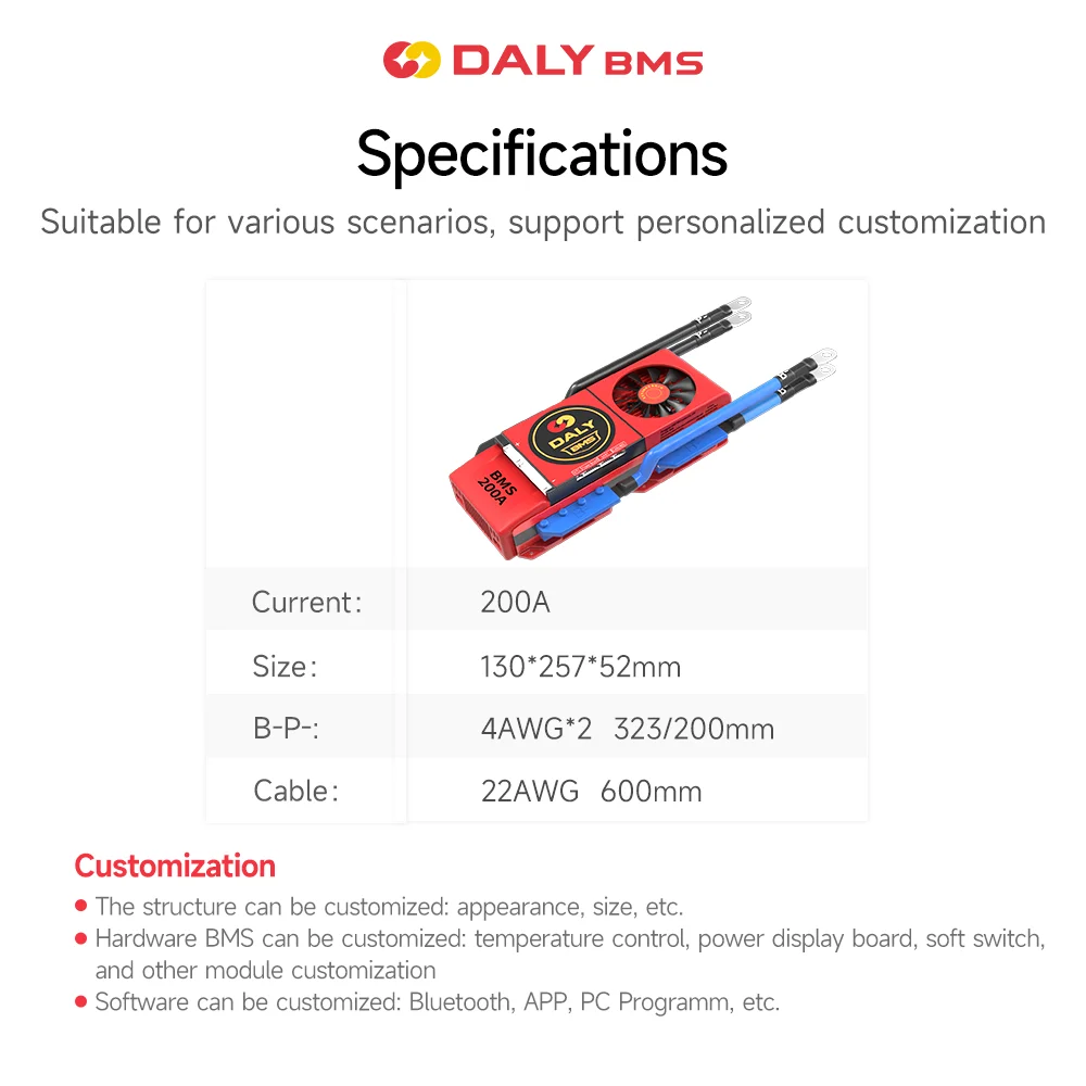 Daly Lfp Smart Bms High Current Lithium Lifepo4 30S 32S 96V 100Ah 200Ah 250Ah Battery 120V High Voltage Management System Bms
