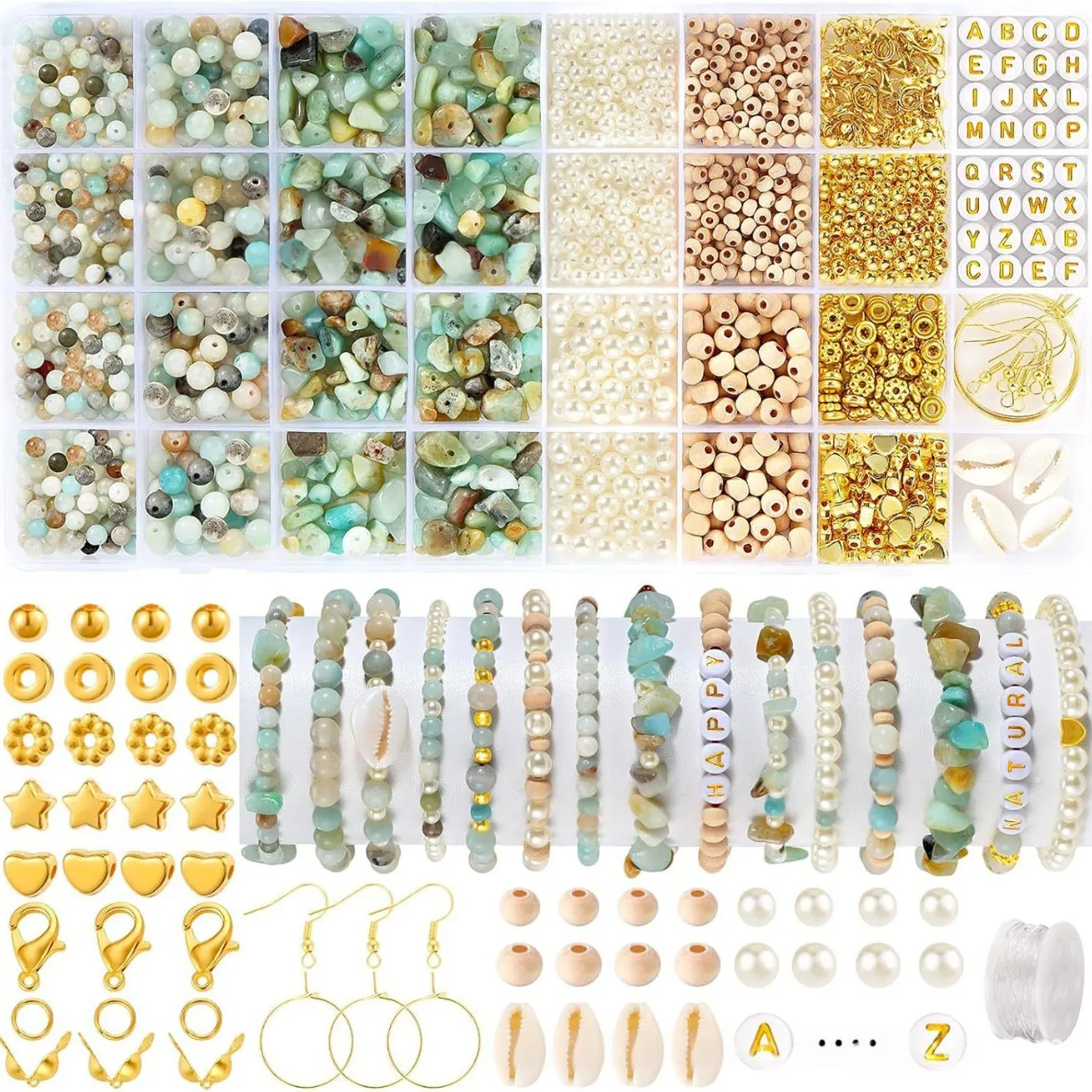 1562 PCS Jewelry Making Kit Charm Bracelet Making Kit Adults Stone Beads for Stone DIY Bracelet/Necklace/Earring/Rings
