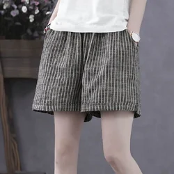 Cotton Linen Shorts Women Summer oversized Korean Style Wide Leg Shorts Casual Vintage Elastic Waist Short Pants Women Clothing