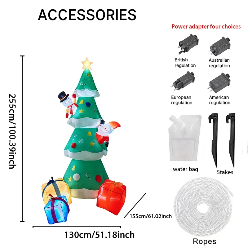 8.2FT Kerst Opblaasbaar Speelgoed LED Boom Set Kerstman Sneeuwpop Geschenkdoos Levert Thuis Ornament Feestelijk Cadeau Kerst Tuin Decoraties