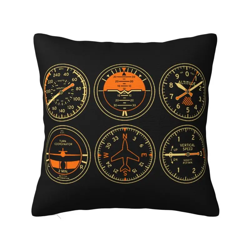 Cockpit Six Dials Flight Simulator Pilot Cushion Covers Velvet Aviation Airplane Throw Pillow Car Square Pillowcase Home Decor