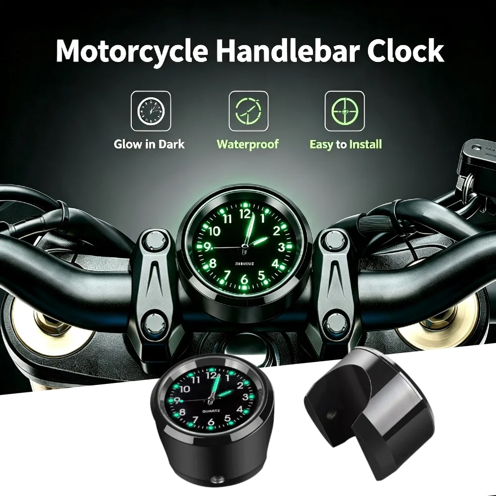 Motorcycle Handlebar Clock Universal Quartz Watch Waterproof Luminous Dial Moto Bike Accessories Aluminum Mount Time Display