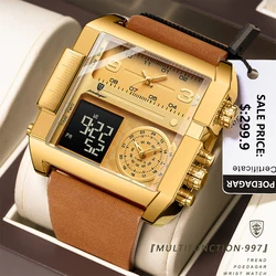 POEDAGAR-Reloj de pulsera de cuarzo para hombre, cronógrafo Digital multifunción, rectangular, resistente al agua, luminoso, día y semana