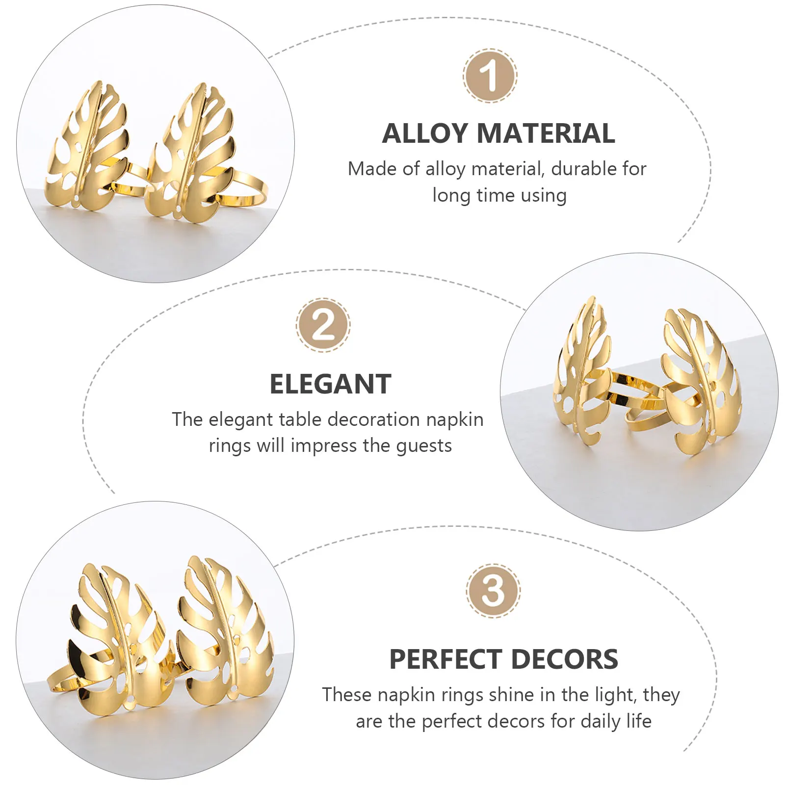

6 Pcs Rings Monstera Leaf Elegant Table Decor Reusable Alloy Wedding Party Banquet Napkin Ring Christmas Birthday