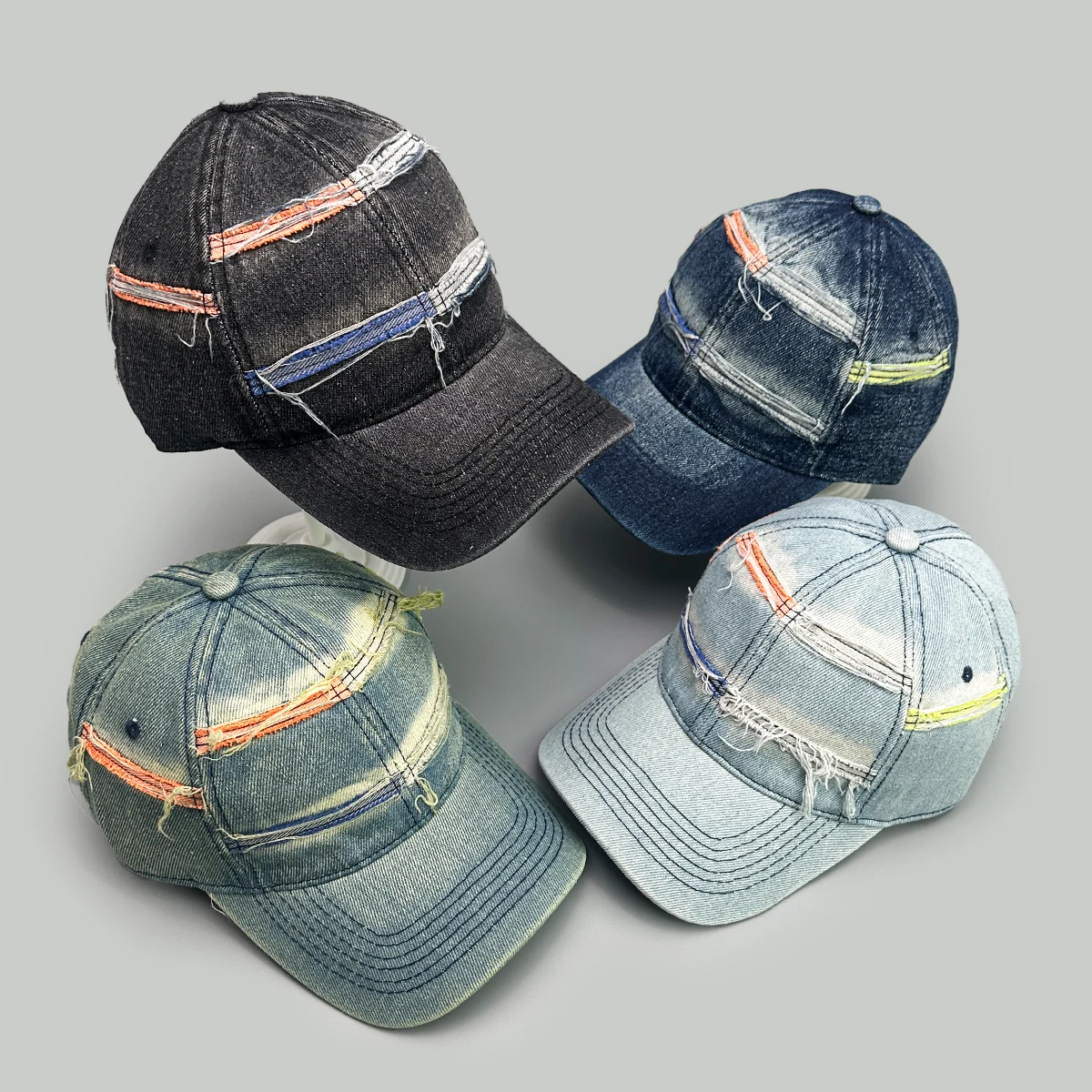 

Distress Colorful Stripes Baseball Hats New Unisex Breathable Personal Sunshade Retro Versatile Broken Style Fashion Peaked Caps
