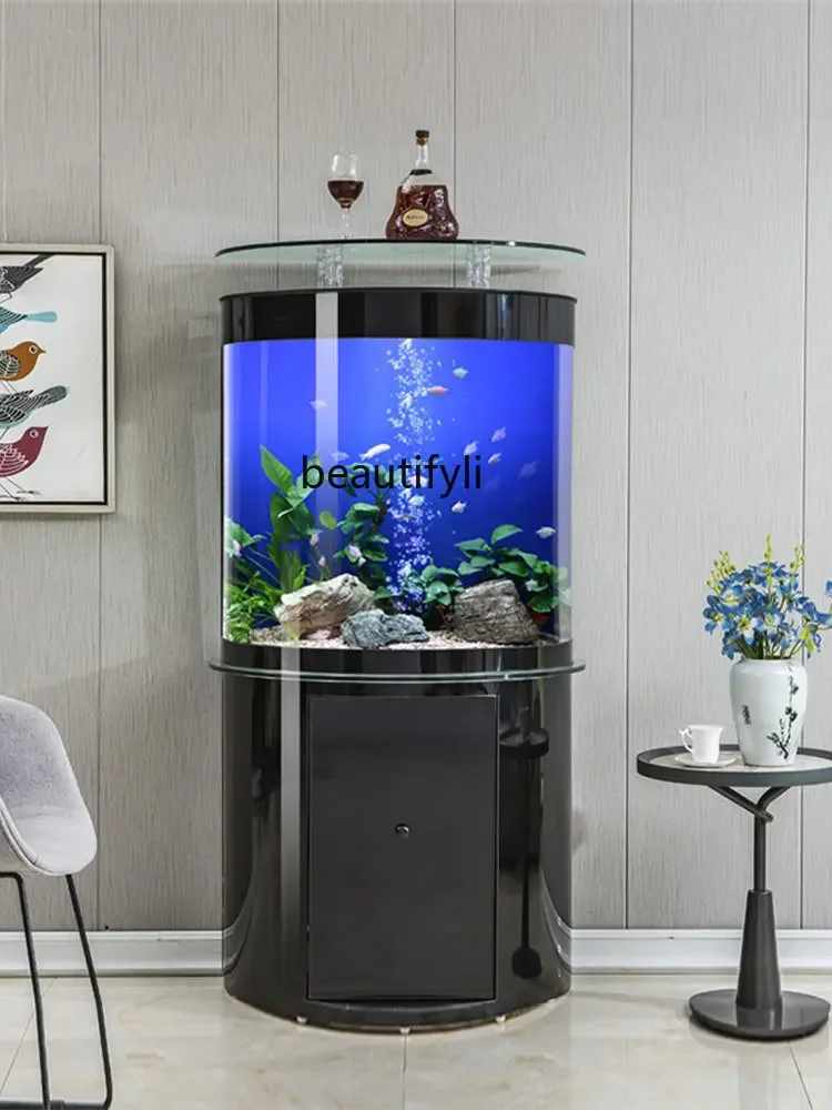 Semi-Circular Fish Tank Living Room Floor Home Change Water Fish Globe Light Luxury Aquarium Bottom Filter European Style