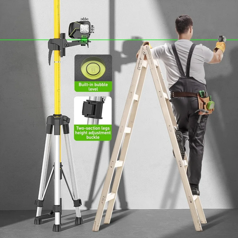 Professional Laser Level Pole with Tripod and Laser Mount for Rotary and Line Lasers, Adjustable Telescoping Laser Pole