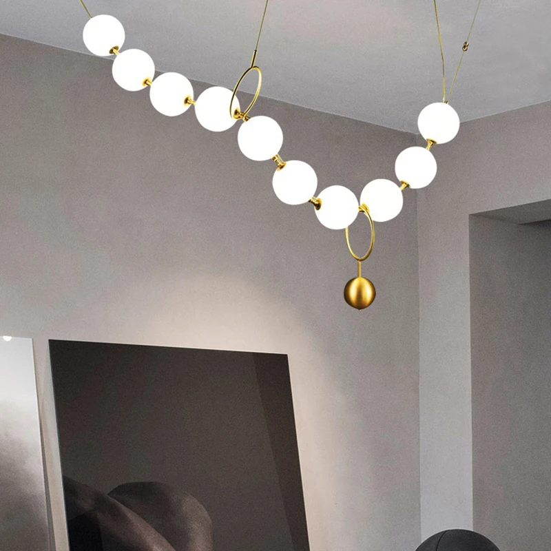 Modern glass ball chandelier long Necklace scandinavian light For Restaurant Hall Creative house kitchen decoration luxury light