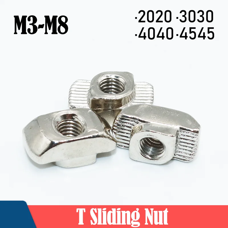 T-nut Hammer Head T Nut M3 M4 M5 M6 M8 Fasten Slot Nut Connector Nickel plated for 20 30 40 45 EU Aluminum Profile Accessories