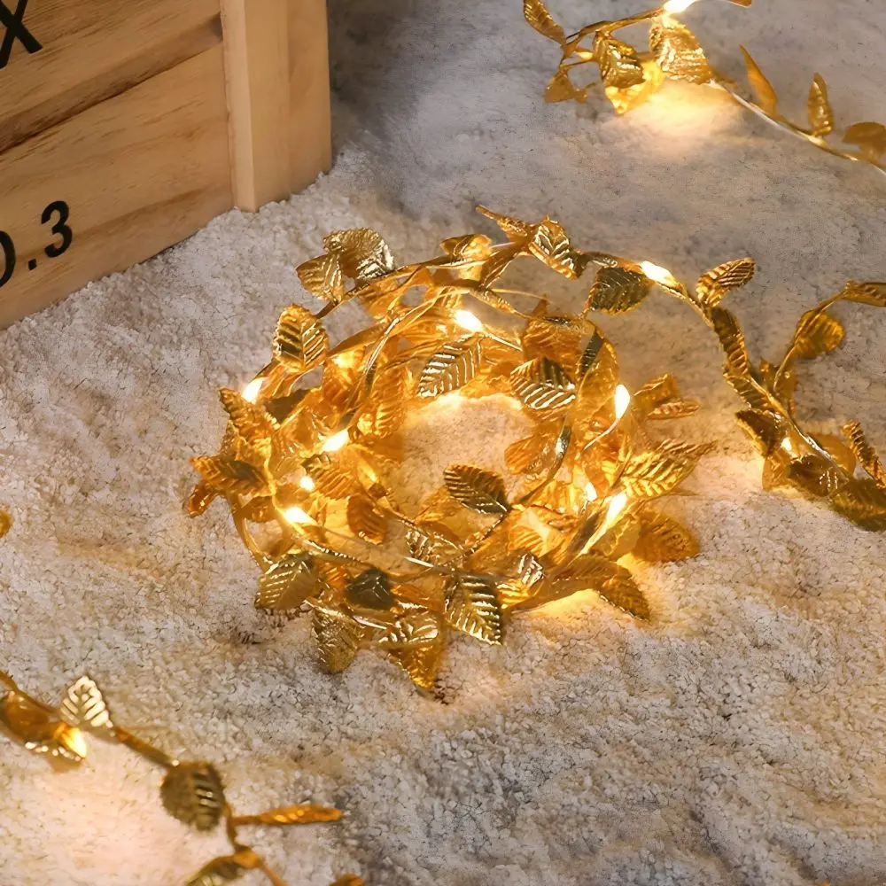 1PC 20/50LED Golden Leaf Garland Fairy Lights, Battery Operated, Elegant Decoration for Home,Christmas,Thanksgiving,Table, Party