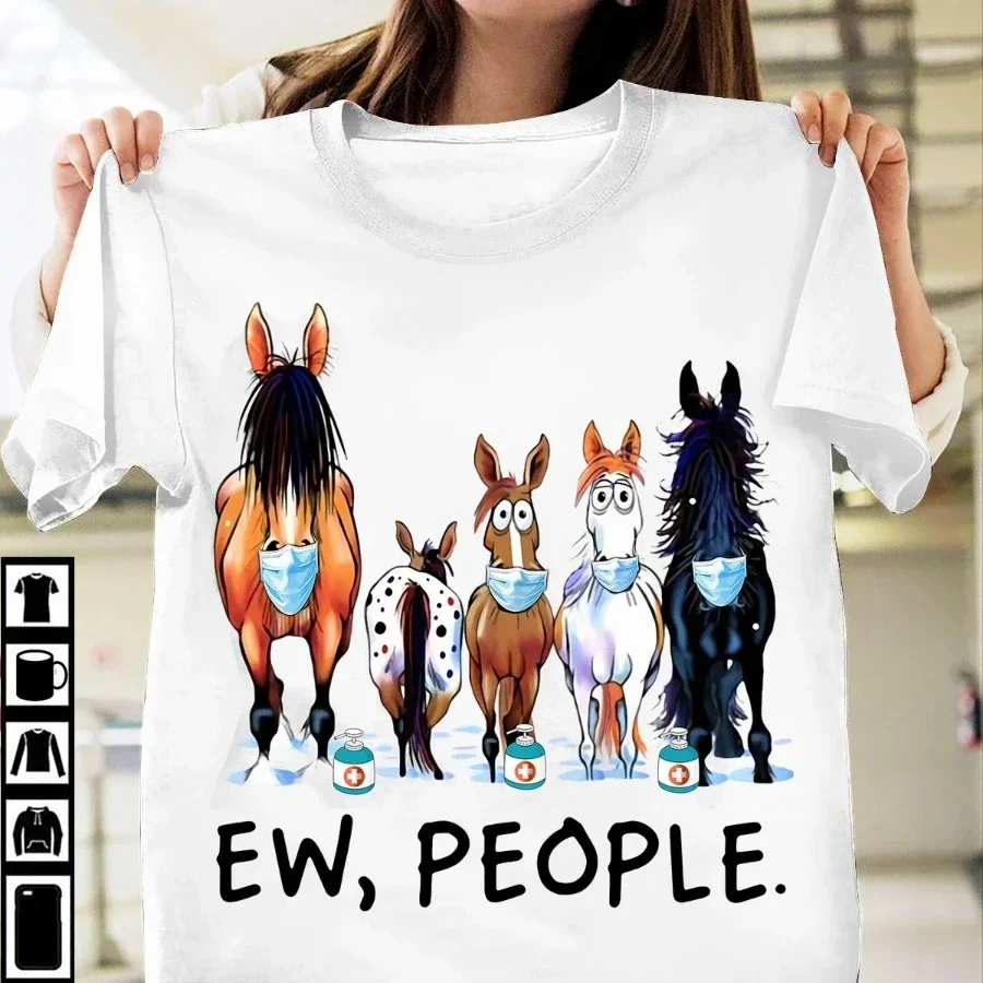 Horses Wear Face Mask Funny Animal Mens T-Shirt. Summer Cotton Short Sleeve O-Neck Unisex T Shirt New S-3XL