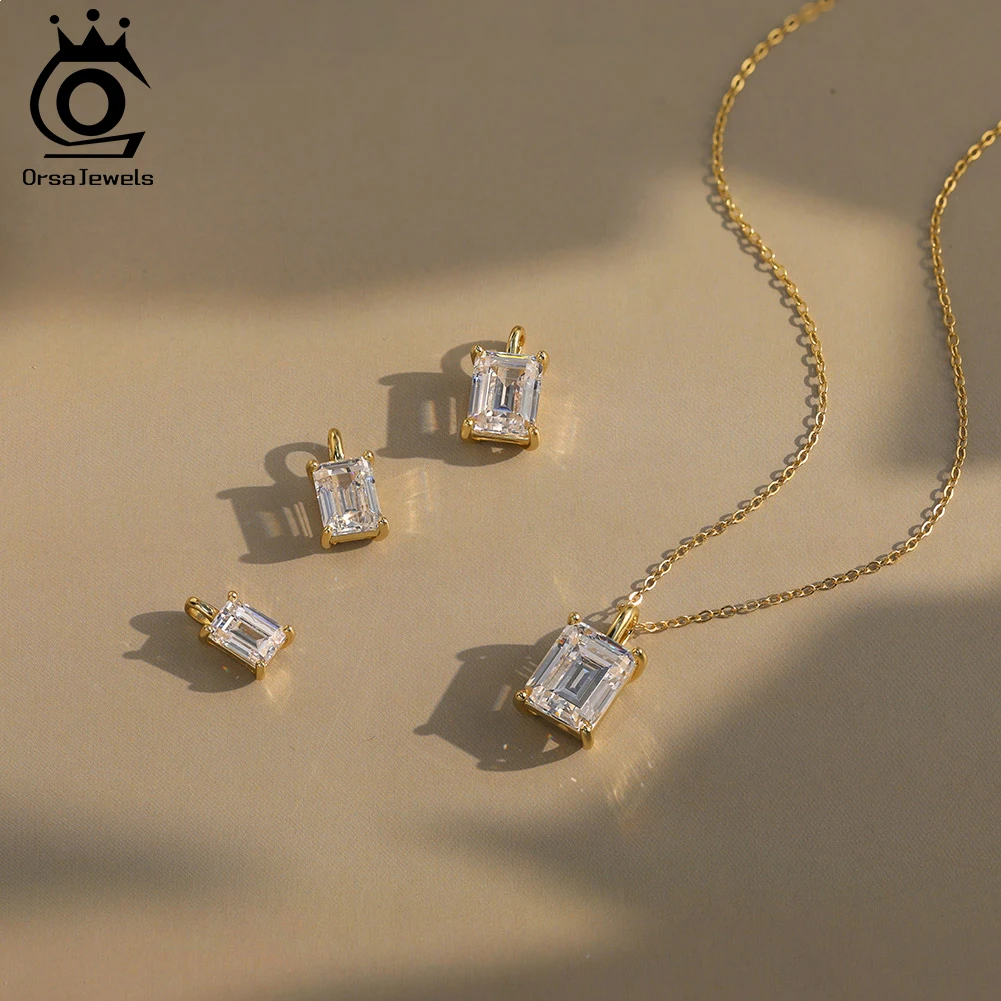 

ORSA JEWELS Moissanite Diamand D Color 1ct 2ct 3ct 4ct Emerald Cut 925 Sterling Silver Pendant Necklace for Woman Jewelry SMON09