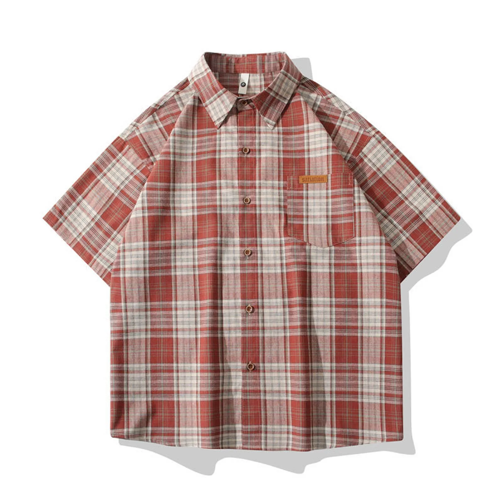 Men'S Loose Plaid Short Sleeved Shirts Casual Linen Button Down Oversized Shirt Harajuku Luxury Comfort Brand Male Shirts