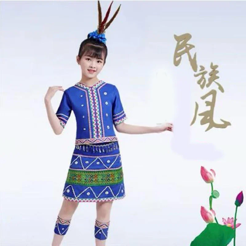 Chinese style ethnic minority children Miao performing costumes Boys and girls Zhuang Yi dance costumes
