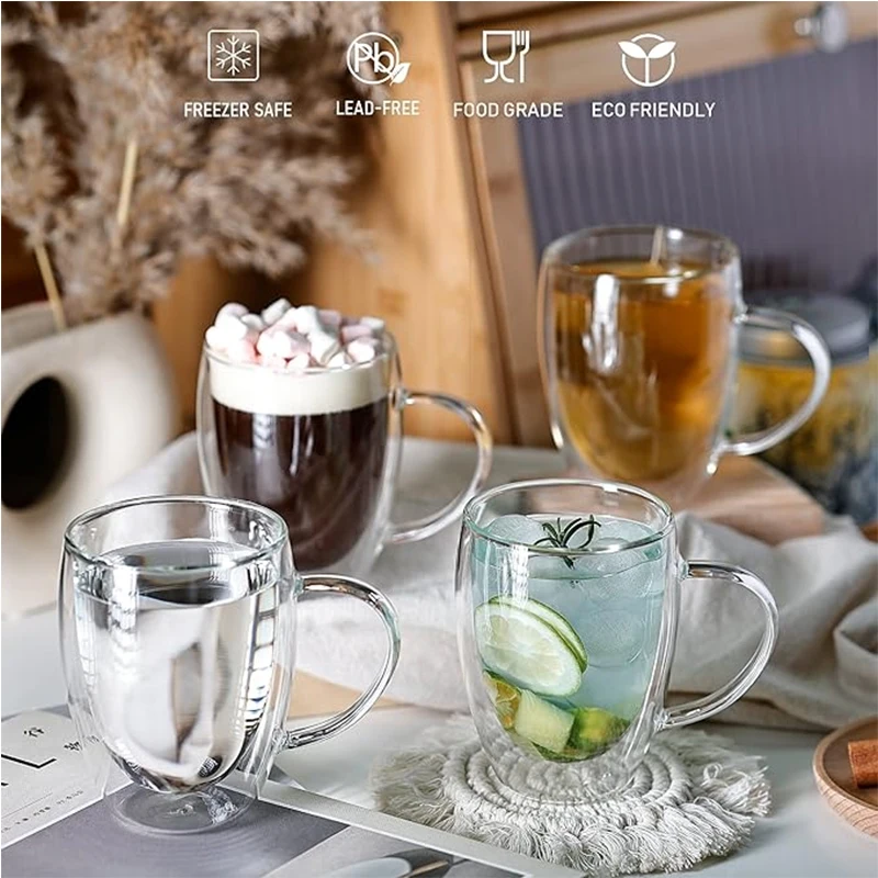 Double Wall Glass Coffee Mugs Milk Mug with Handle Cappuccino Latte Hot  Drink Classic Coffee Glass Set Heat Cold Resistant Glass - AliExpress 15