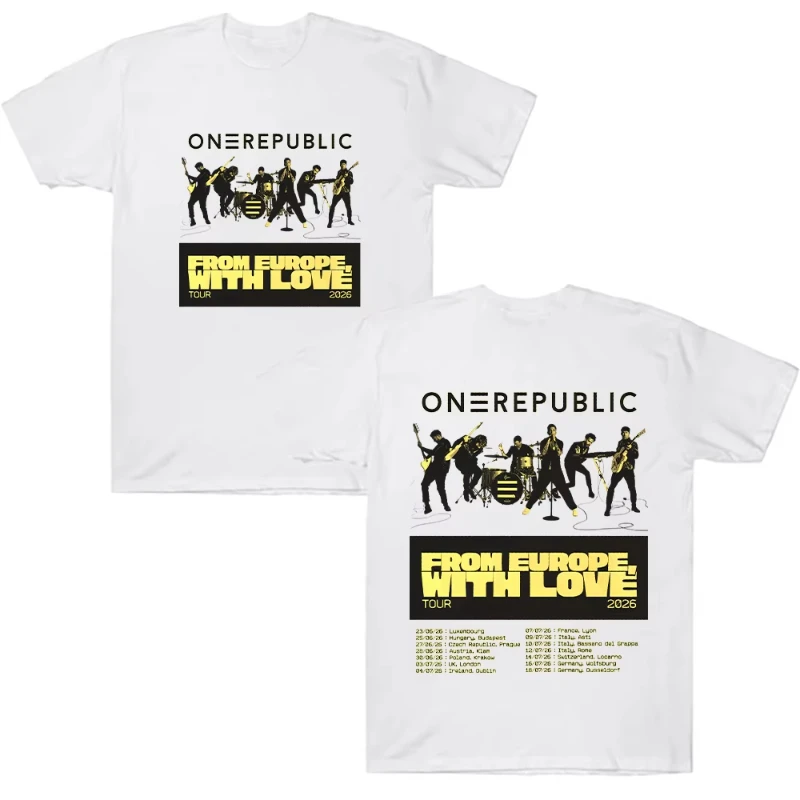 OneRepublic From Europe with Love Tour 2026 T-shirt Men Women Harajuku Vintage Graphic Tshirt Unisex High Quality Cotton Tee Y2K