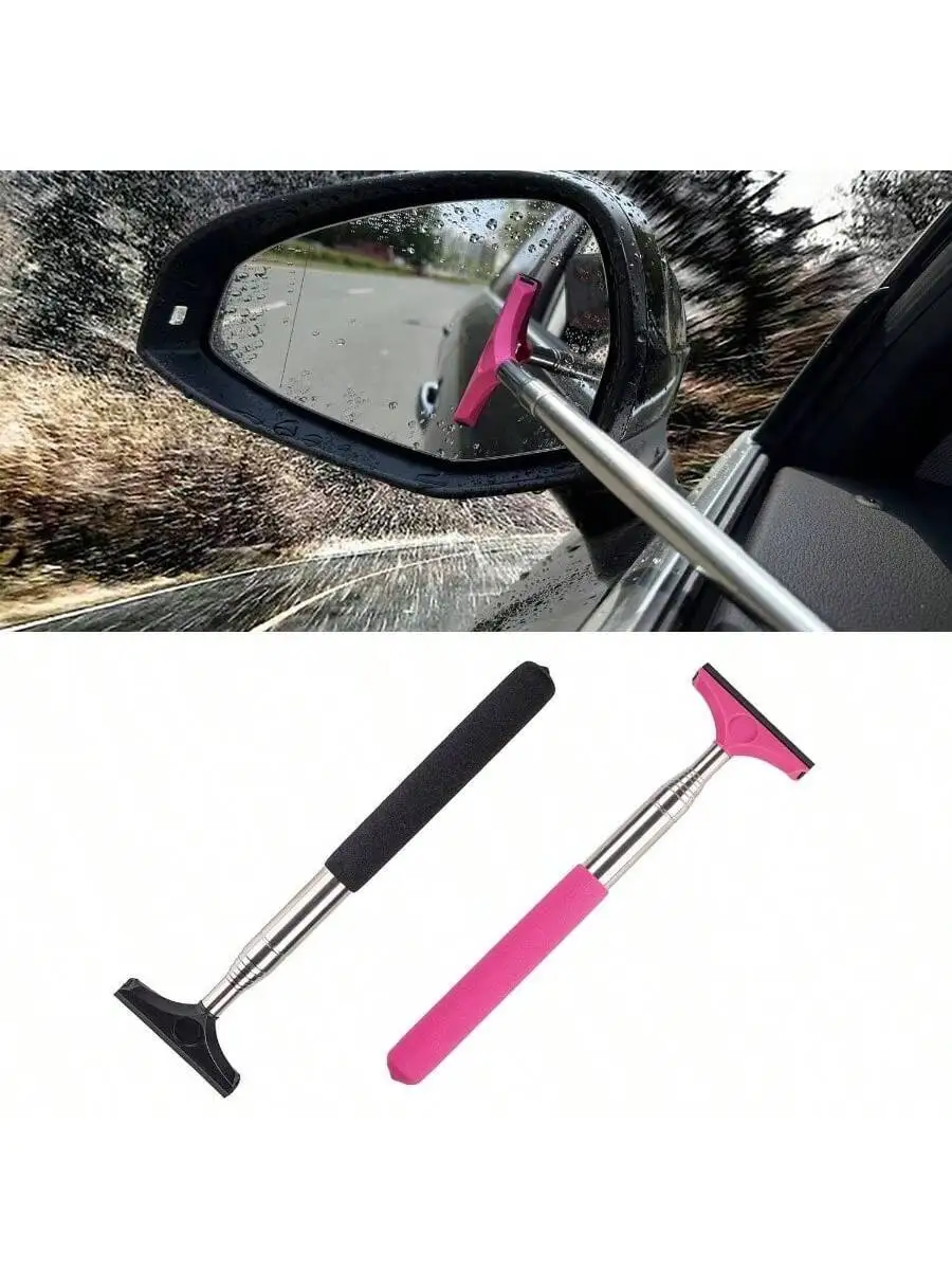 Car Rearview Mirror Wiper 2 Pack Universal Automotive Car Accessories Telescopic Auto Mirror Squeegee Cleaner 98cm Long Handle