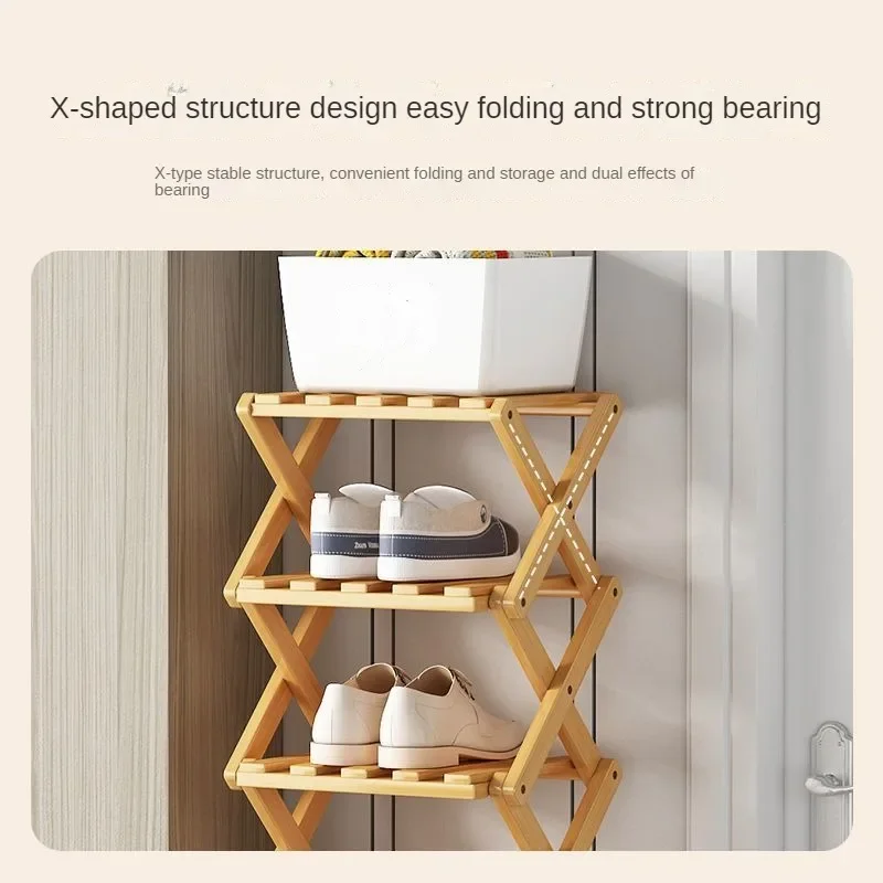 Multi-layer Bamboo Simple Shoe Rack Folding Shoe Rack Household Retractable Storage Rack Storage Shoes Shelf saves space