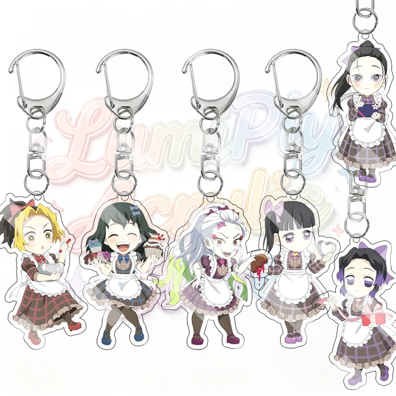 Cartoon Cute Demon Slayer Cafe Maid Dress Dessert Themed Acrylic Keychain Makio Suma Daki Kanao Tsuyuri Anime Pendant Charm Gift