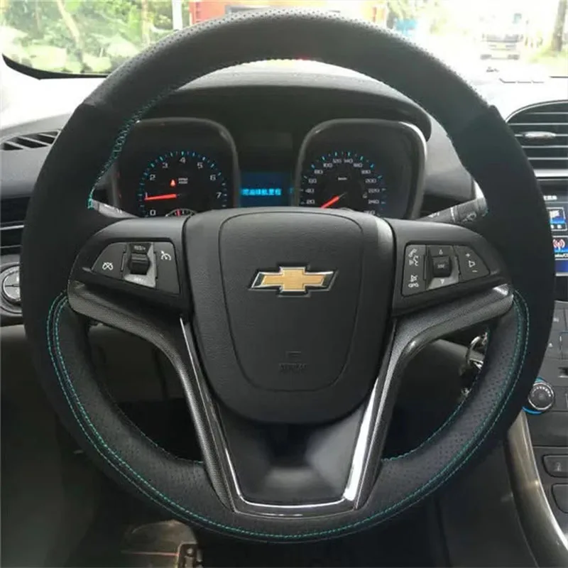 For Chevrolet Malibu Volt Camaro 2011-2015 Aveo 2016-2018 Hand Stitched Genuine Leather suede non-slip car Steering Wheel Cover