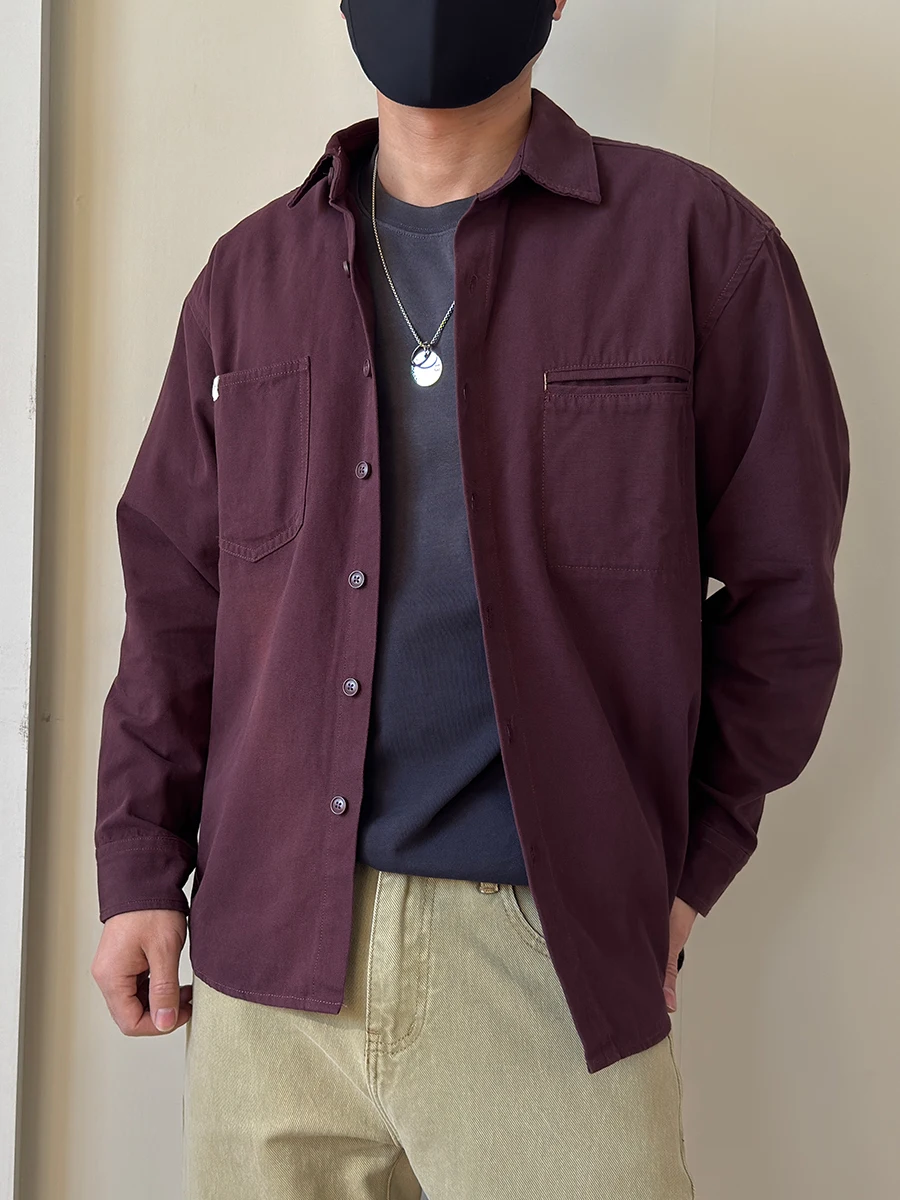 

Мужская повседневная рубашка из чистого хлопка, фиолетовая, свободного кроя, модель 2025 года, новая, простая, для работы, в стиле Haome, Jaet