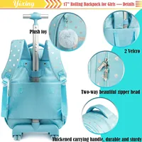 Children's Wheeled Backpack Bag Set with Lunch Box School Rolling Backpack Bag with Wheels School Trolley Backpack Bag for Girls 4