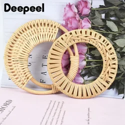 2Pcs Deepeel 15cm Rattan Handle Handmade Bamboo Ring Sewing Brackets Purse Frame Kiss Clasp with Handles Handbag Accessories