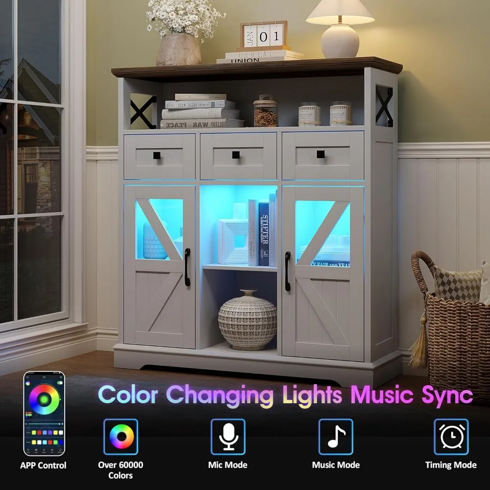 Buffet de ferme moderne 37 avec éclairage LED et tiroirs de rangement