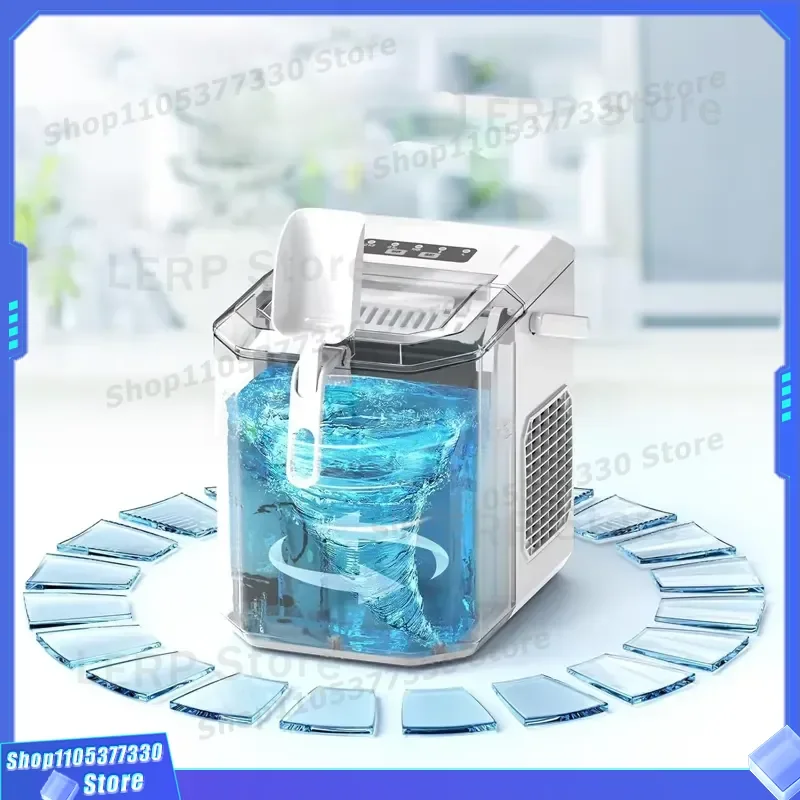Portable Electric Ice Maker Machine Automatic Square Cube Generator for Home Hotel Outdoor Use White Plastic Countertop