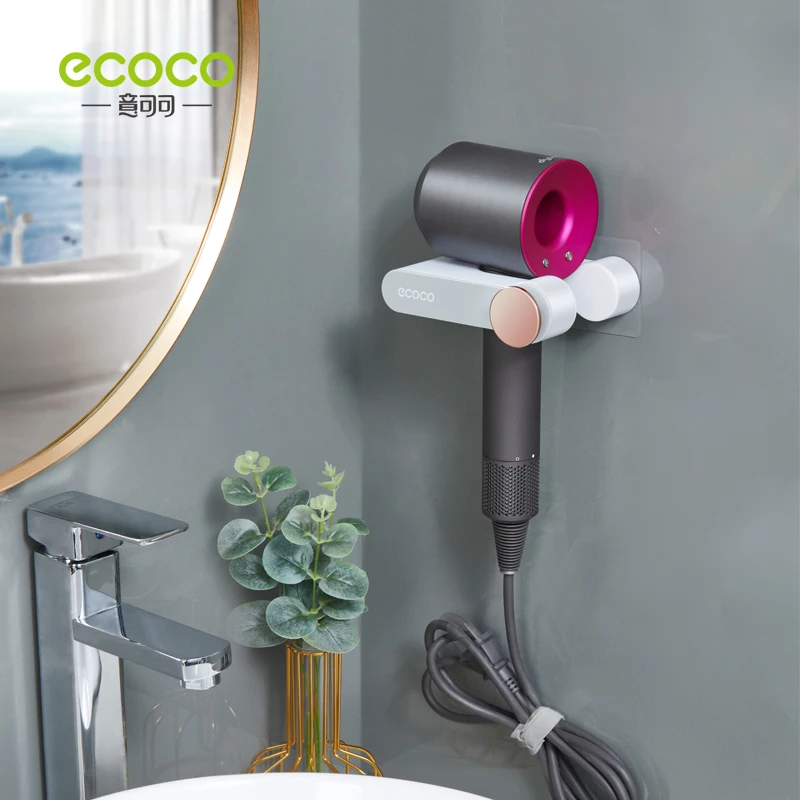 ECOCO Hands Free Hair Dryer Holder Free Punching For Hair Dryer Placement Rack Bathroom Organizer Storage Rack Dryer Hanger