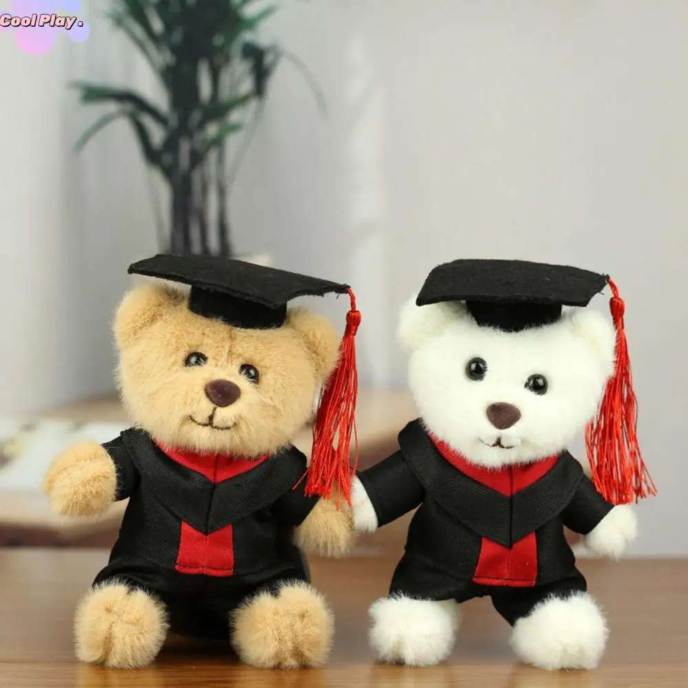 With Doctor Hat Graduation Bear Doll Stuffed Colorful Bachelor Bear Plush Pendant Soft Pp Cotton Bear Animal Keychain