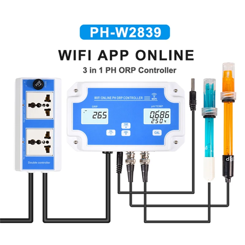 AC57-W2839 3 في 1 واي فاي جودة المياه PH/ORP/درجة الحرارة القطب BNC نوع التحقيق لمراقبة الزراعة المائية حوض السمك