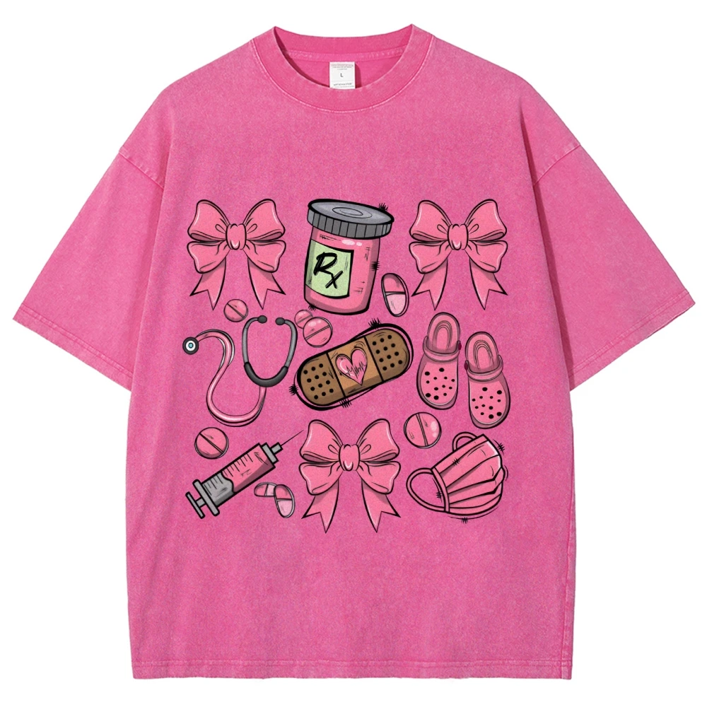 Verpleegsterselementen, roze, Y2K grafisch T-shirt, oversized dames T-shirt, schattig handgeschilderd konijntje, Koreaanse stijlkunst, zomer 2025, top