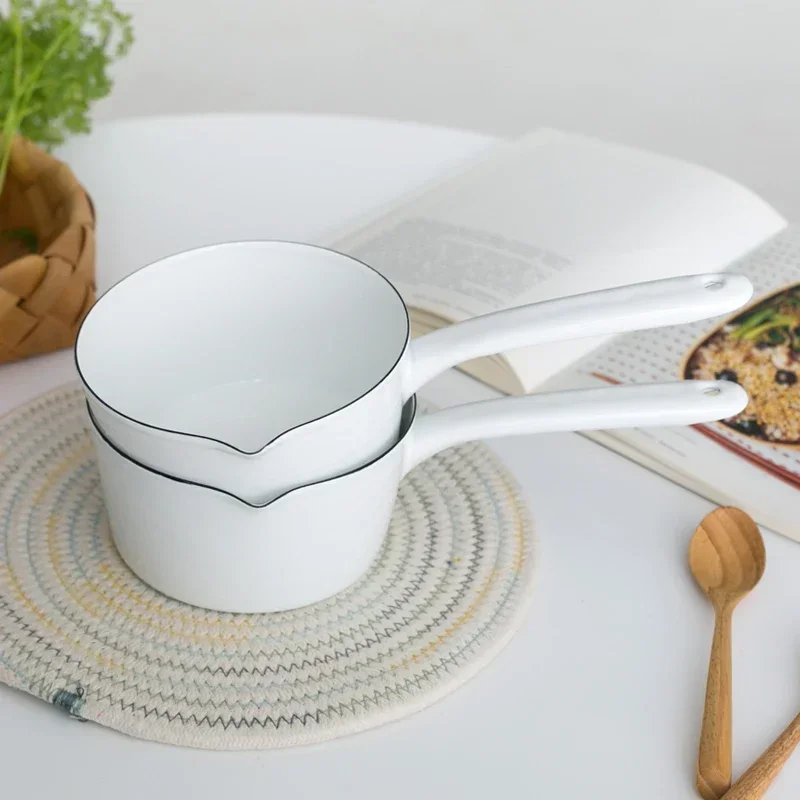 1.3L Japanese Style White Ceramics Milk Pot Kitchen Cooking Pan Pot Stewpan Food Saucepan with Long Handle