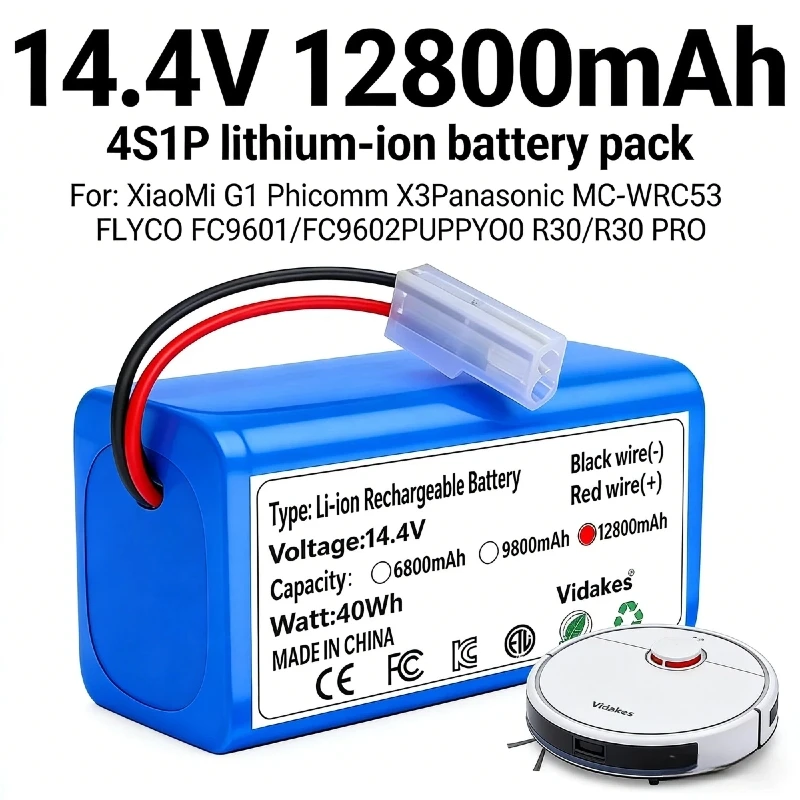 

14.4V 6800mAh Upgrade Battery for Xiaomi Mi G1 MJSTG1 Robot Vacuum Cleaner Compatible H18650CH-4S1P☺