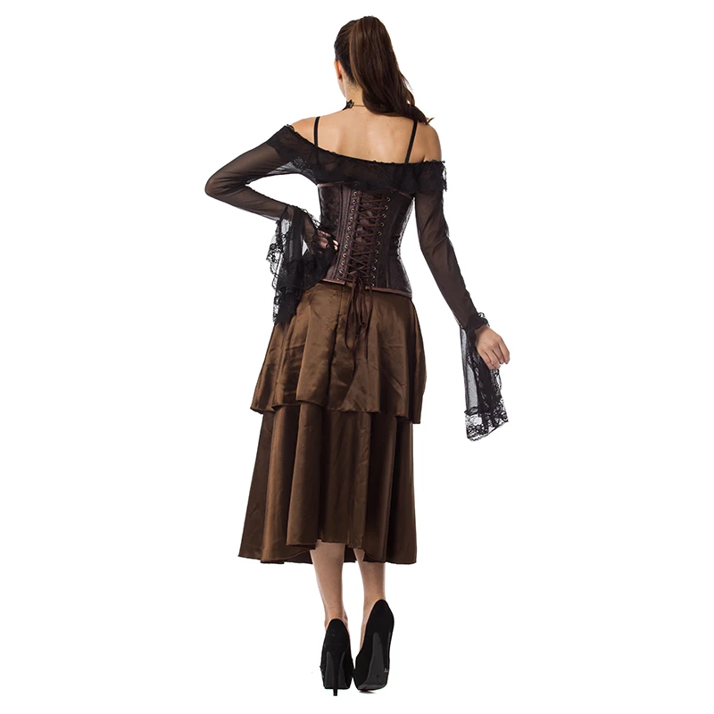 Brown Steampunk Underbust Corset Steel Boned Waist Trainer Women Shapewear Bustiers & Corsets Gothic Clothes Vintage Korsett
