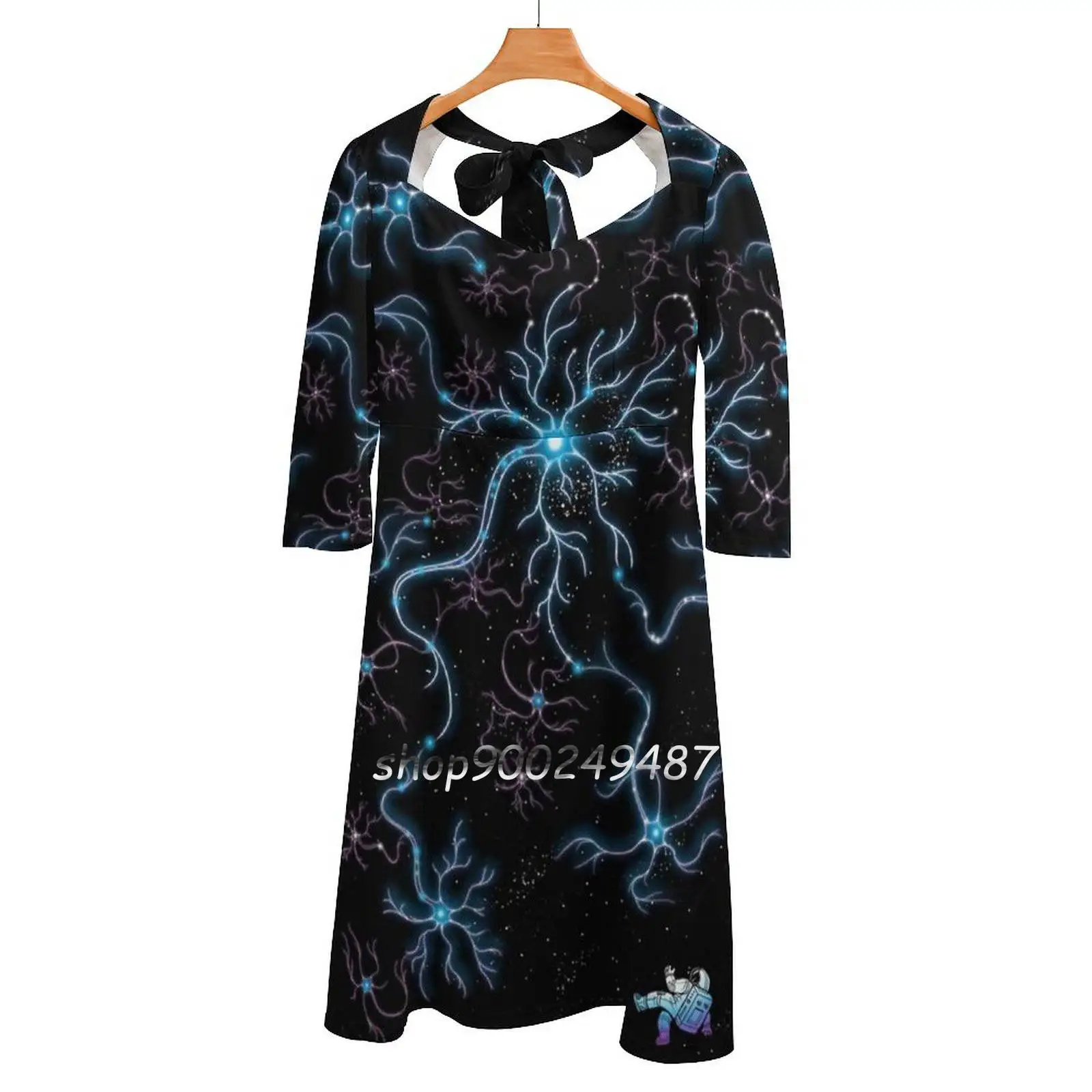 Neuron Galaxy Sweet Elegant Dress Women Korean Kawaii Square Collar Dress Asteroidday Neuron Galaxy Universe Astronaut Space