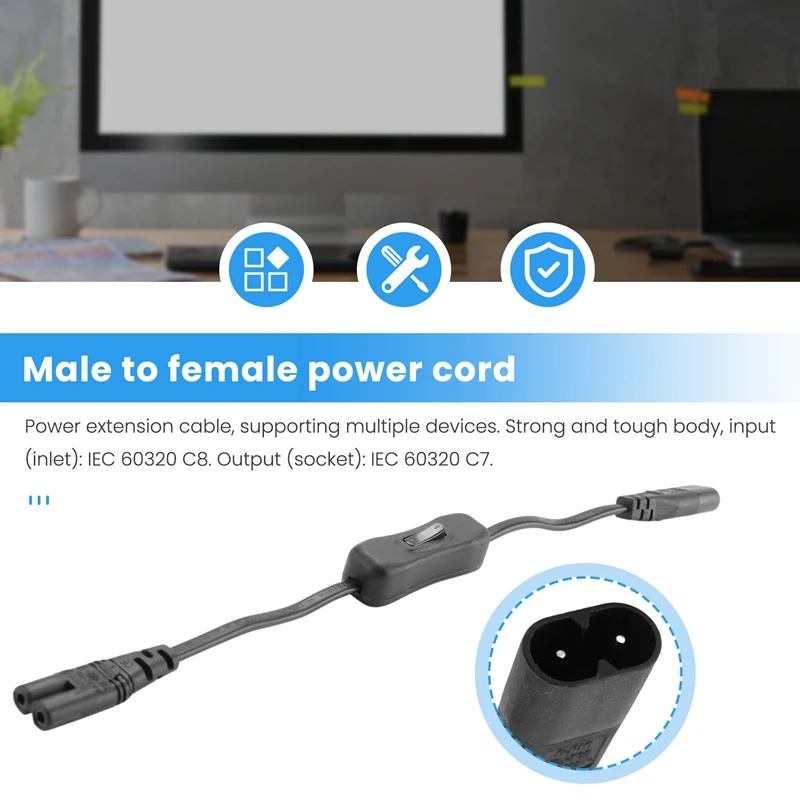 Verlängerung kabel, iec320 c7 bis c8 Netzteil-Verlängerung kabel mit Schalters teuerung mit "8"-Schnitts telle